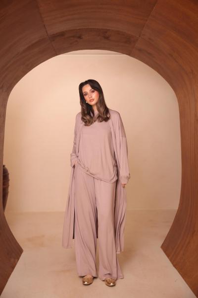 Abaya Takım Üçlü  Vizon