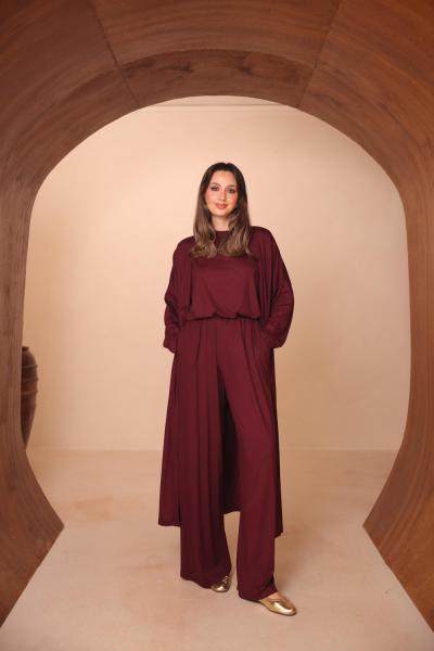 Abaya Takım Üçlü  Bordo