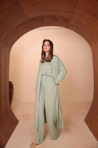Abaya Takım Üçlü  Mint Yeşili