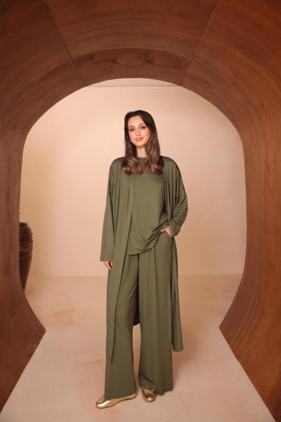 Abaya Takım Üçlü  Haki