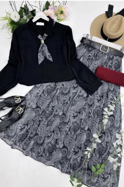 Aksesuar Detaylı Etekli Takım  Siyah