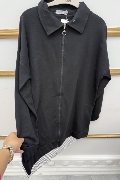 Arkası Çizgili Kap  Siyah