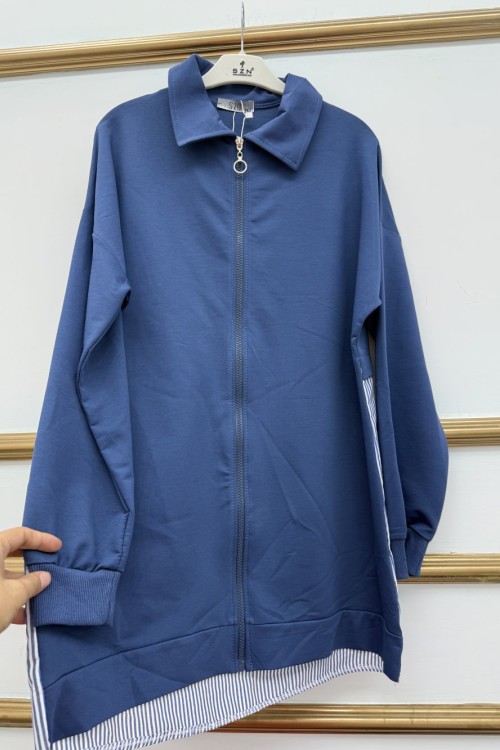 Arkası Çizgili Kap  Mavi