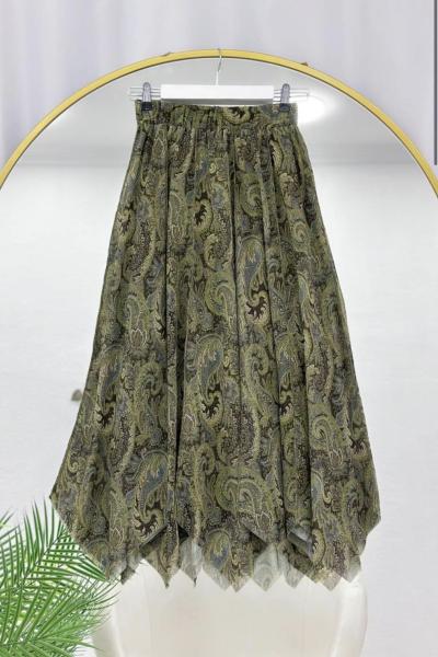 Asimetrik Kesim Etek  Haki