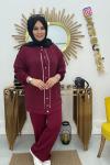 Aynaz Hakim Yaka Taşlı Takım  Bordo