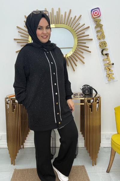 Aynaz Hakim Yaka Taşlı Takım  Siyah