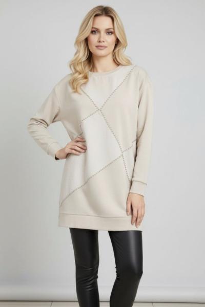 Baklava Dilimli Tunik  Taş Rengi