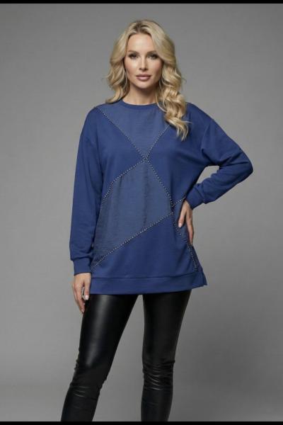 Baklava Dilimli Tunik  Mavi