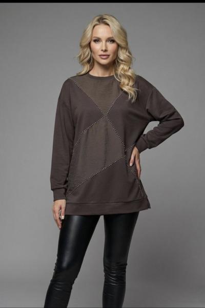 Baklava Dilimli Tunik  Kahverengi