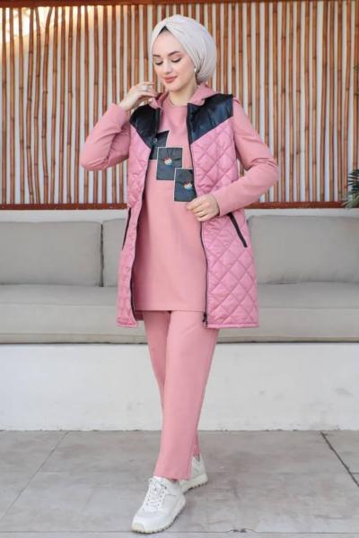 Baklava Dilimli Takım Pudra Siyah