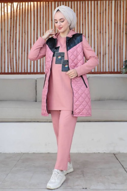 Baklava Dilimli Takım Pudra Siyah