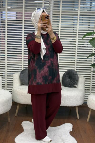 Batik Desenli Takım  Bordo