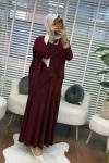 Bluzu Asimetrik Etekli Takım  Bordo