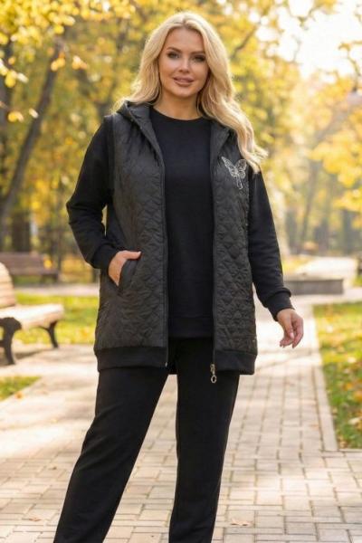 Broş Detaylı Üçlü Takım  Siyah