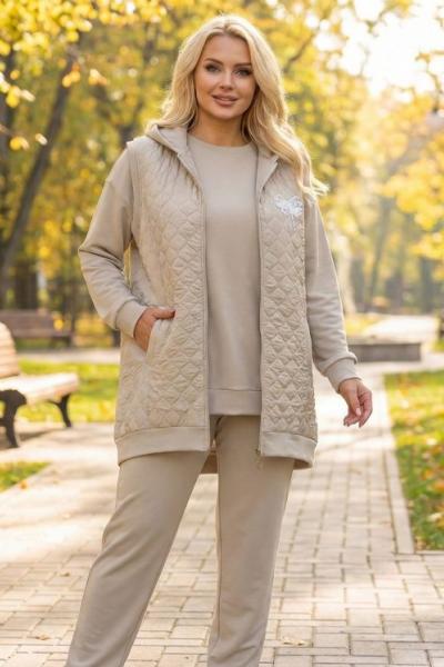 Broş Detaylı Üçlü Takım  Taş Rengi