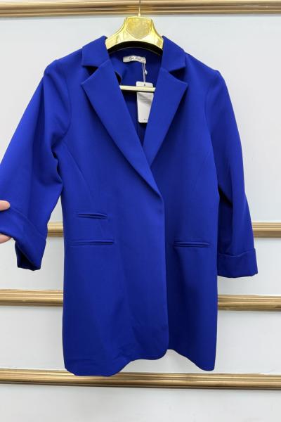 Büyük Beden Blazer  Saks Mavisi