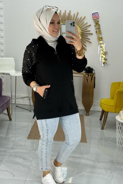 Cebi Ve Omuzu Taşlı Tunik  Siyah