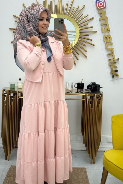 Ceket Jile Elbise Pudra