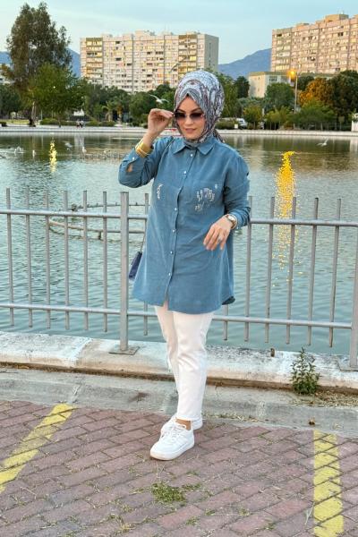 Cepli Gömlek Taşlı Cam Göbeği