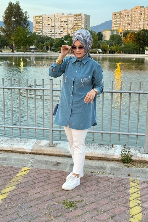 Cepli Gömlek Taşlı Cam Göbeği