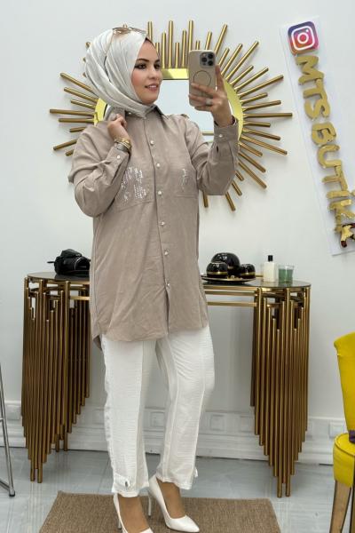 Cepli Gömlek Taşlı Vizon