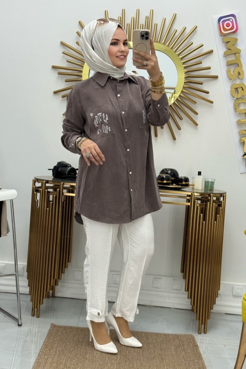 Cepli Gömlek Taşlı Kahverengi