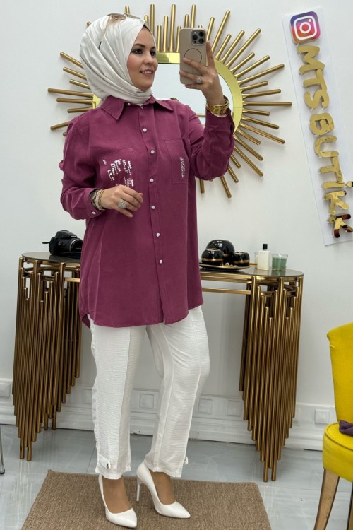 Cepli Gömlek Taşlı Fuşya