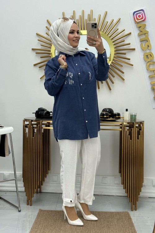 Cepli Gömlek Taşlı Nar Lacivert