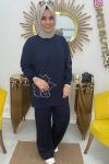Çiçek Taşlı Takım  Lacivert