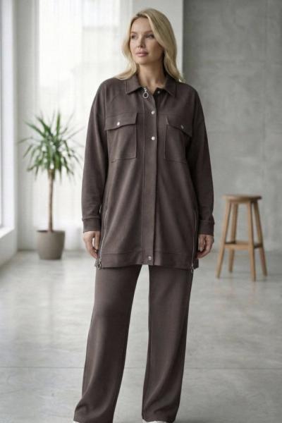 Çift Cepli Pike Takım  Kahverengi