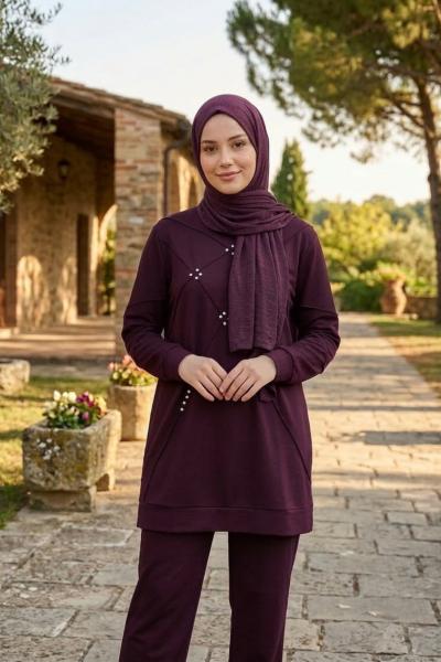 Çimalı Taşlı Takım  Mürdüm