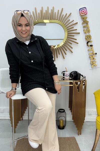 Çıtçıtlı Kaşkorse Tunik  Siyah