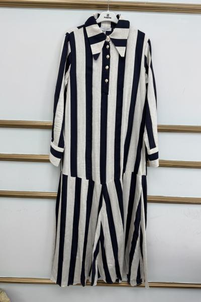 Çizgili Elbise  Lacivert