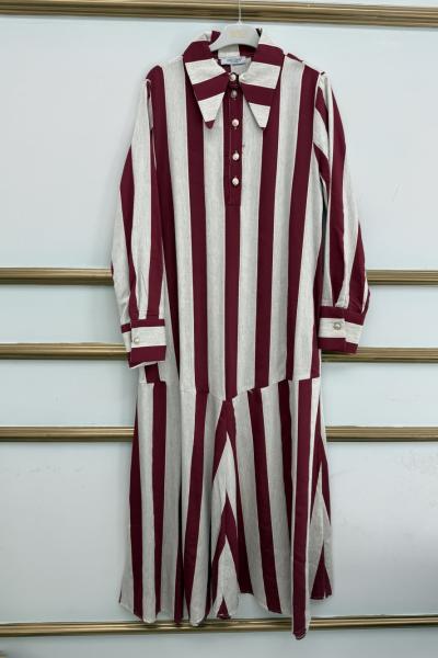 Çizgili Elbise  Bordo