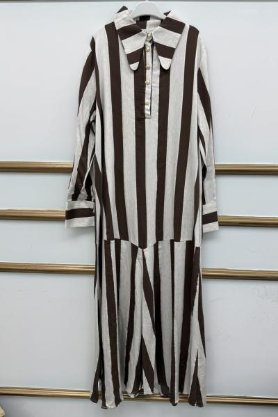 Çizgili Elbise  Kahverengi