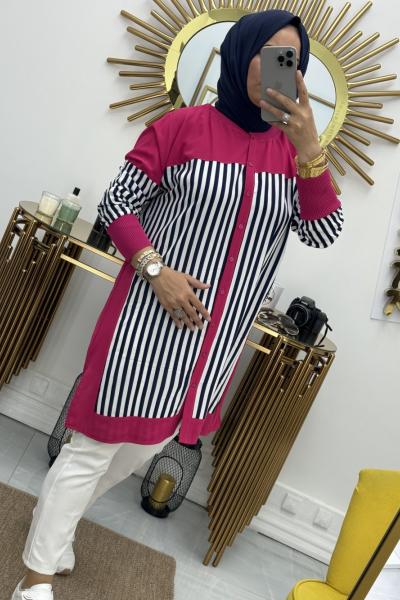 Çizgili Gömlek  Fuşya