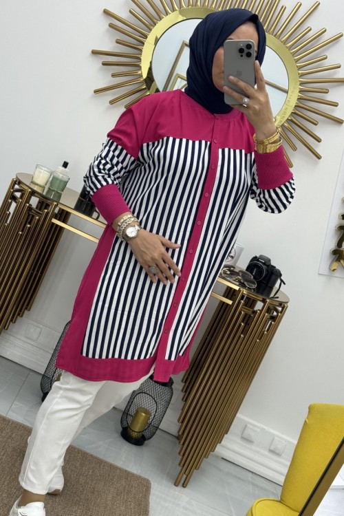 Çizgili Gömlek  Fuşya