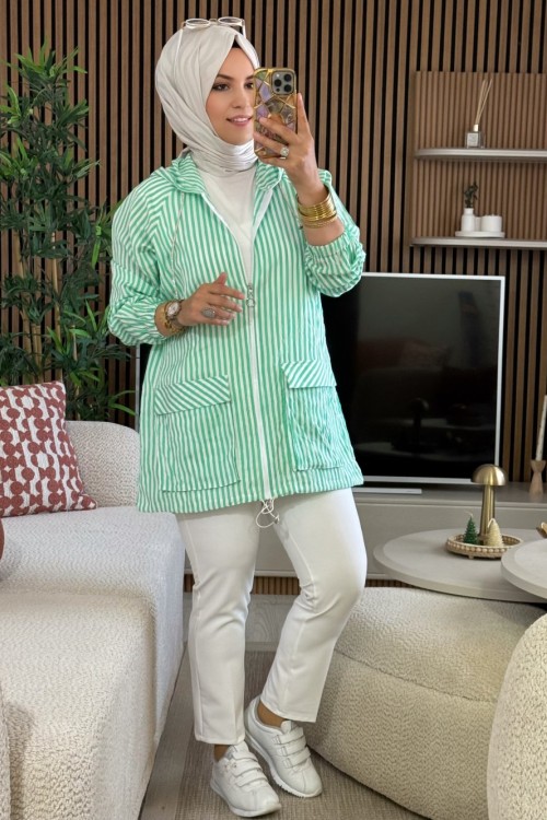 Çizgili Kap Yazlık  Yeşil