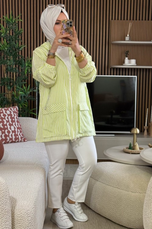 Çizgili Kap Yazlık  Su Yeşili