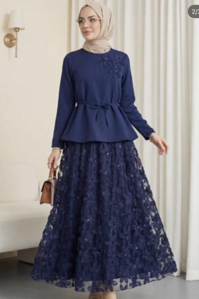 Dantelli Etekli Takım  Lacivert