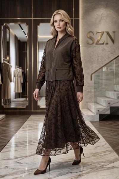 Dantelli Takım  Kahverengi