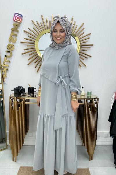 Dubai Bağlamalı Elbise  Gri