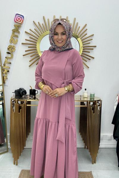 Dubai Bağlamalı Elbise  Gül