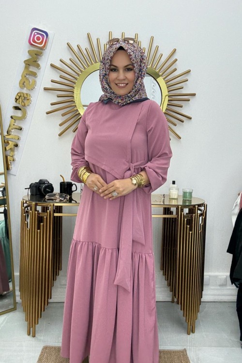 Dubai Bağlamalı Elbise  Gül