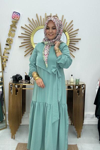 Dubai Bağlamalı Elbise  Mint Yeşili