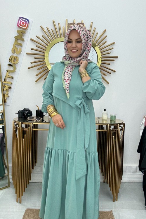 Dubai Bağlamalı Elbise  Mint Yeşili