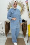 Düğmeli Kot Ceket Takım  Açık Mavi