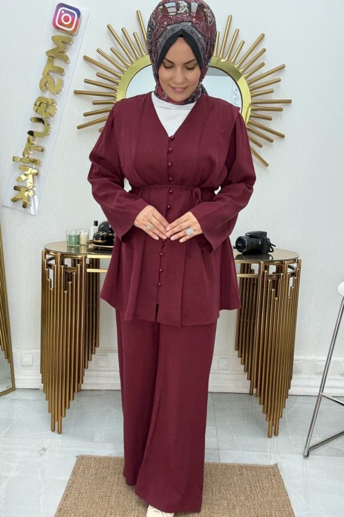 Düğmeli Takım Bordo