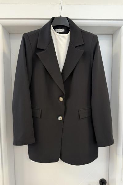 Ebruli Düğme Ceket Siyah