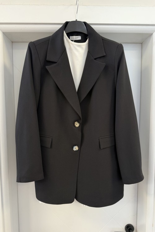 Ebruli Düğme Ceket Siyah